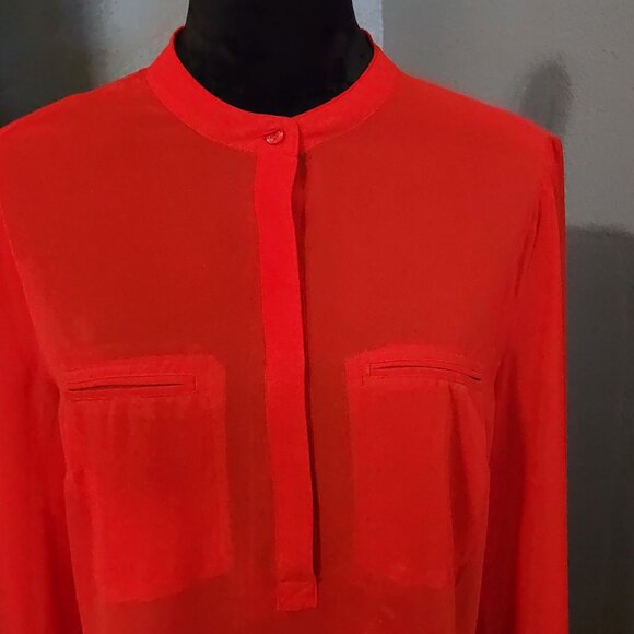 A.N.A Red Sheer Long Sleeve Blouse Size Large Button Front Casual Lightweight - Picture 2 of 8